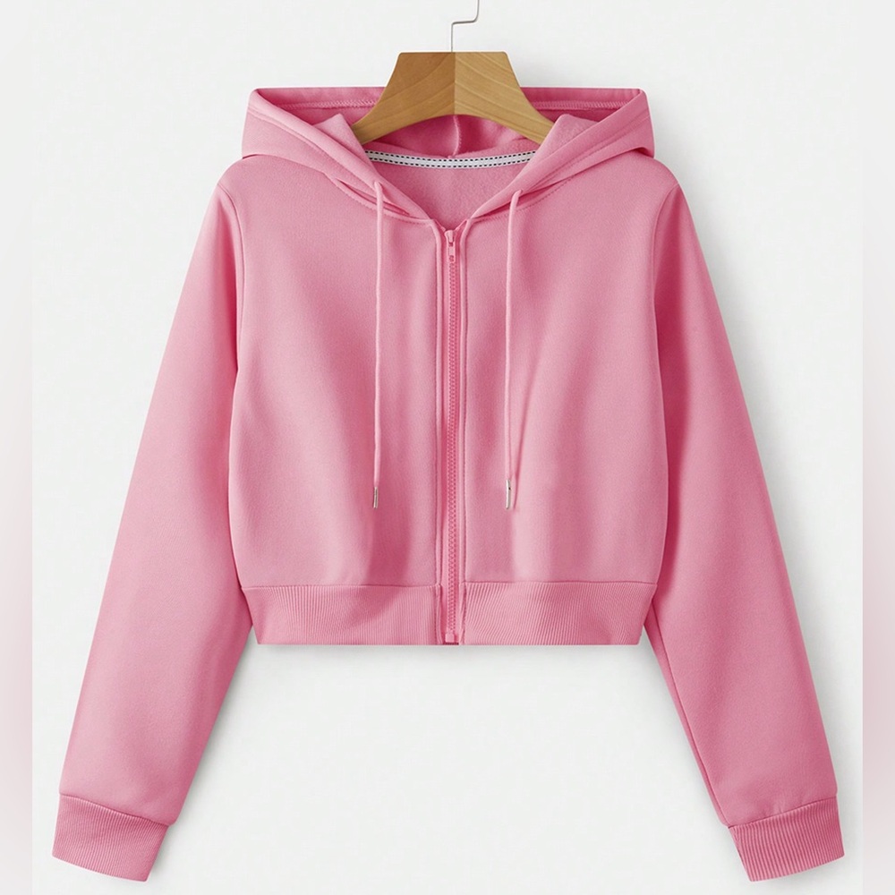 Cropped pink hoodie! Never Worn ! Size L but fits like a Medium